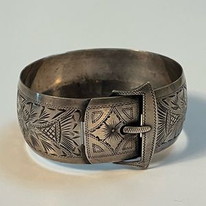 Carved Sterling Silver Faux Buckle Bangle